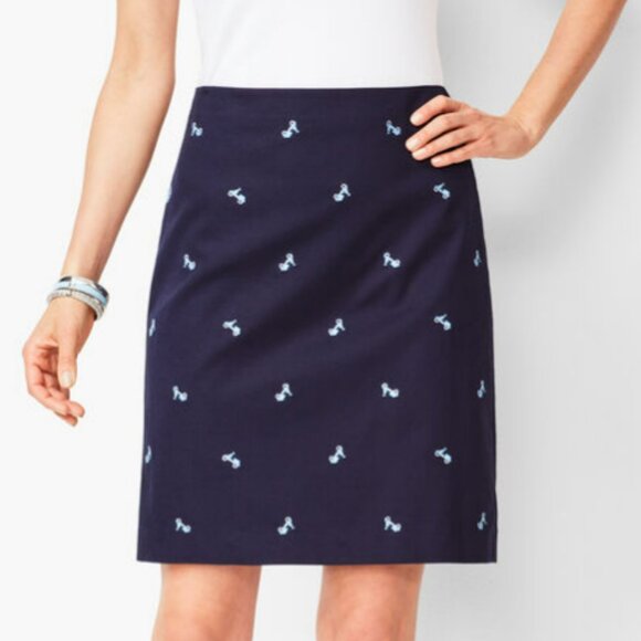Talbots Canvas Cotton A-Line Skirt - Embroidered Scooter Navy Blue Size 10 - Picture 1 of 8